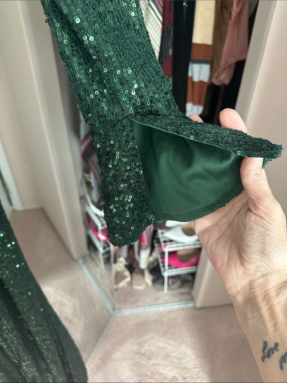 Fashion Nova Emerald Green Sequin Wrap jumpsuit